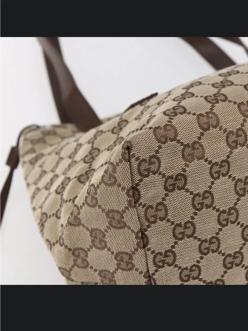 Gucci GG Canvas 019 0493 Beige Brown Leather Shoulder Tote Bag Authentic